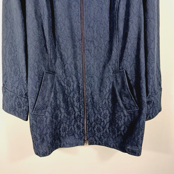 Susan Graver Navy Lace Topper - Jacket, Zip Front, Long Sleeve, Lt. Wt., Sz Med. - Picture 9 of 16